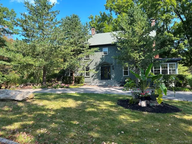 a view of a swimming pool with a garden