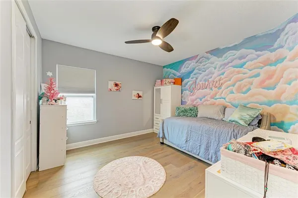 a view of a garden with a tree