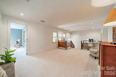 a view of a livingroom with furniture and a potted plant
