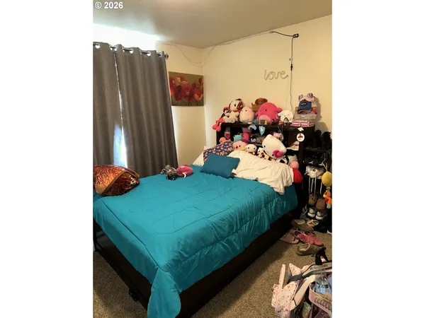 a bed room with a bed and a dresser