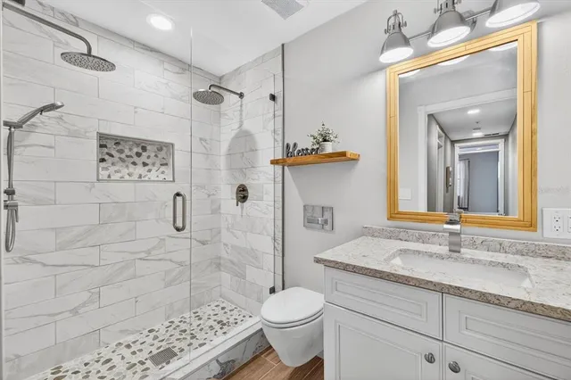 a view of a water fountain and a kitchen