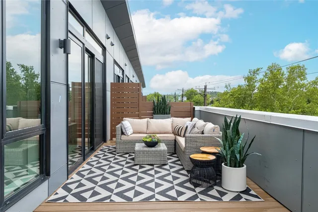 a view from balcony with seating space