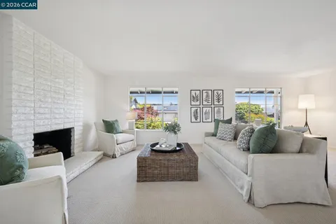 a living room with furniture flower pot and a fireplace