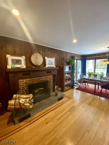 a fireplace with wooden floor