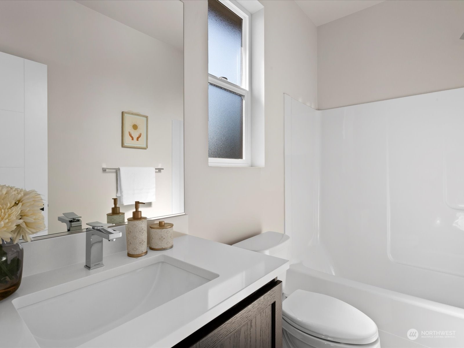 21609 1st Avenue West Bothell, WA 98021 - Photo 37 of 40 a bathroom with a granite countertop sink toilet and mirror