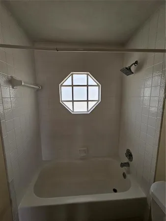 a bathroom with a bathtub