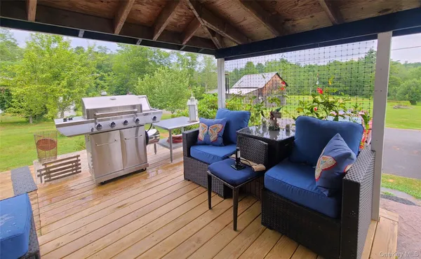 a patio view with a seating space