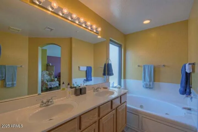 a view of a garden with mountain