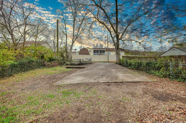 a view of a yard with a tree