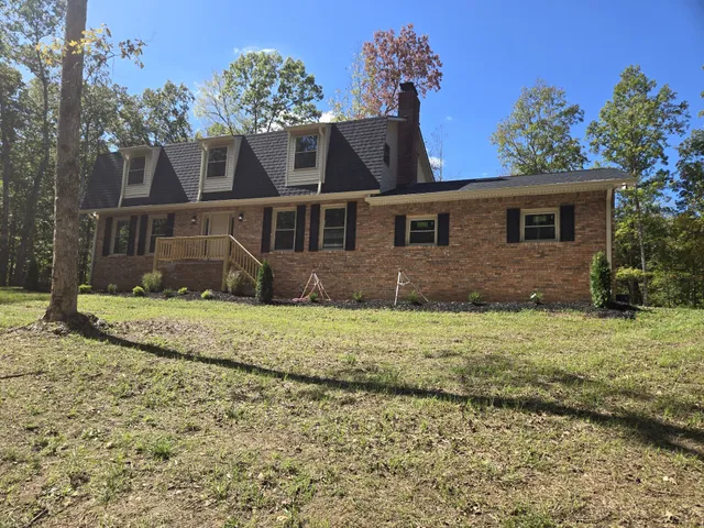 a view of a yard with plants and a bench