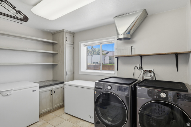 114 North Clark Lane Elk Ridge, UT 84651 - Photo 19 of 26 Dedicated utility room with ample storage, featuring light-toned cabinetry, open shelving, and a built-in countertop