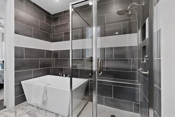 a bathroom with a bathtub