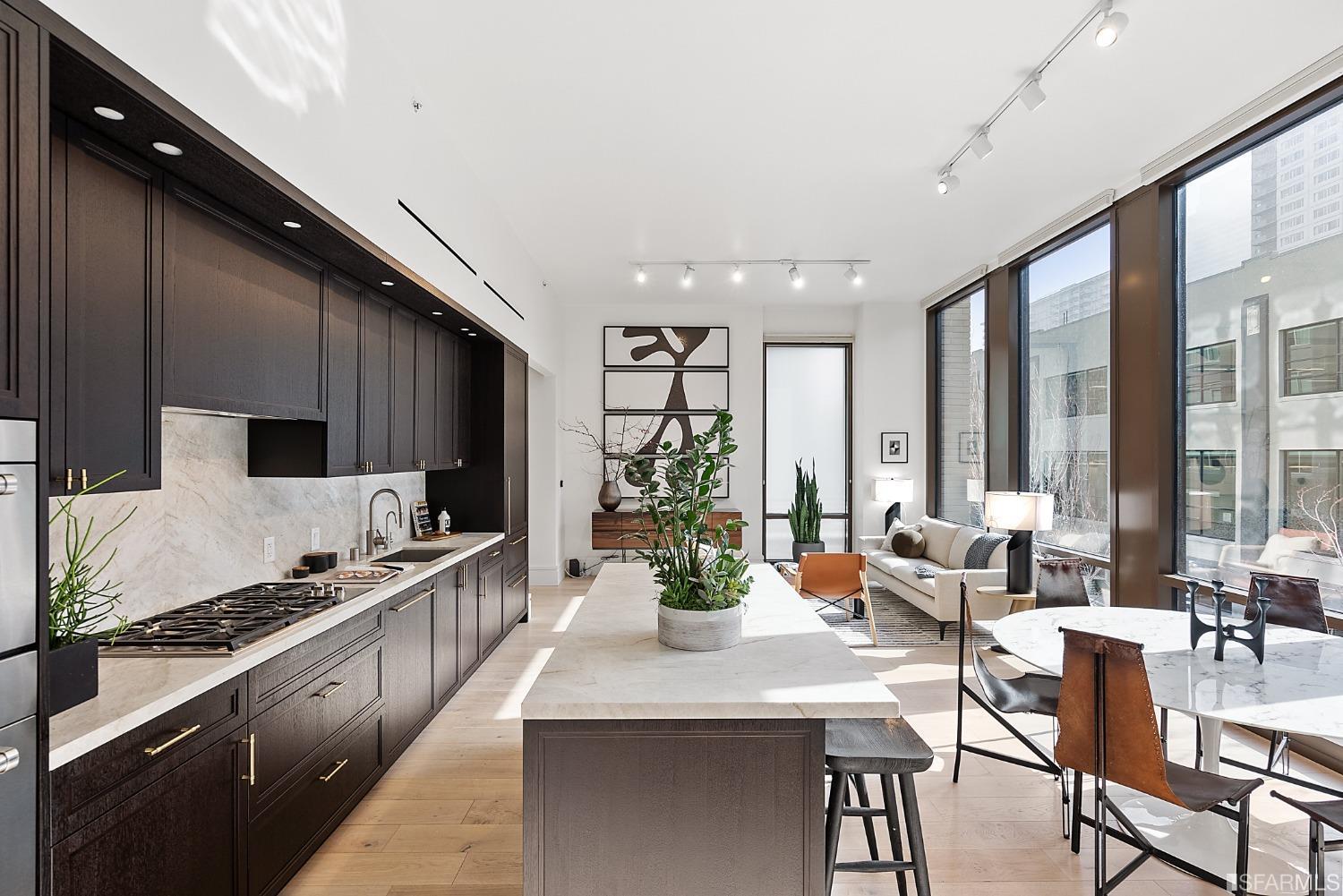 a large kitchen with lots of counter space