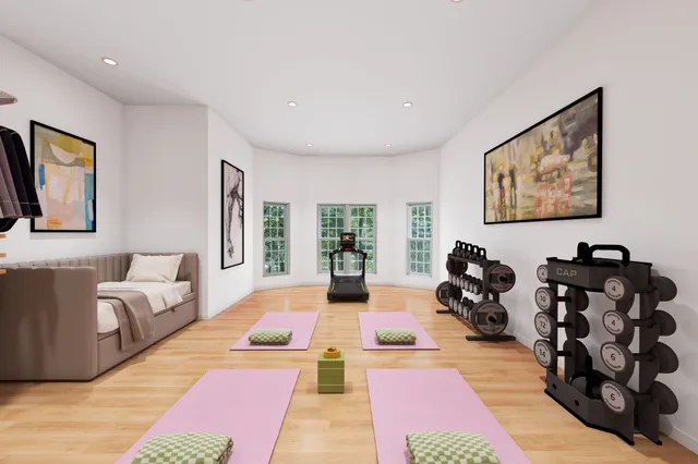 a view of a livingroom with furniture and a window