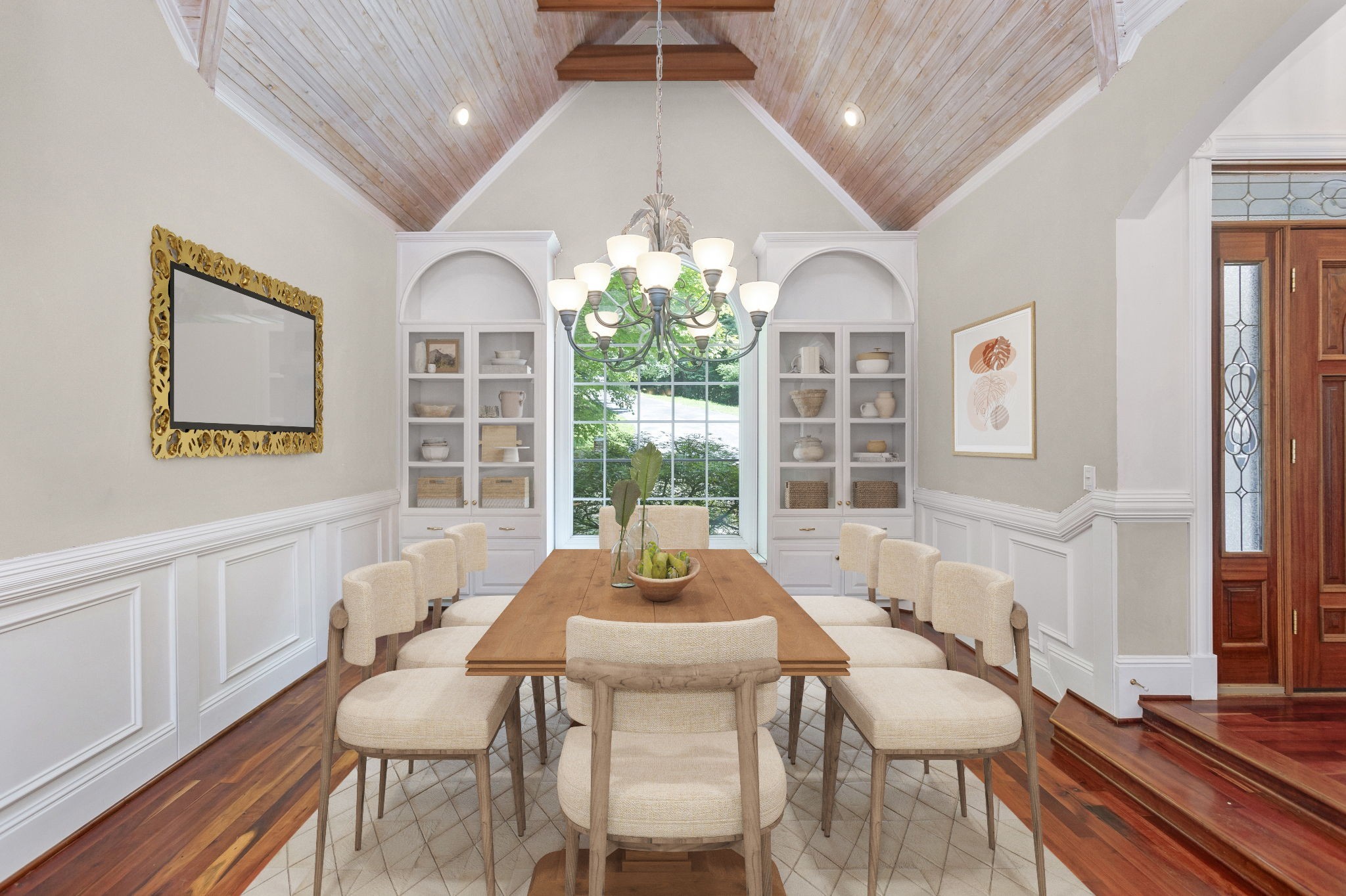 415 Cooksey Batson Road Charlotte, TN 37036 - Photo 8 of 60 a dining room with wooden floor a chandelier a wooden table and chairs