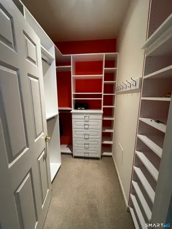 a view of walk in closet with empty racks