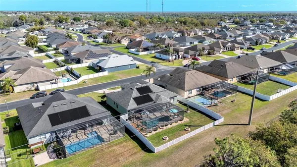 an aerial view of residential houses with outdoor space