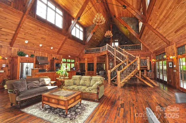 a living room with a rug