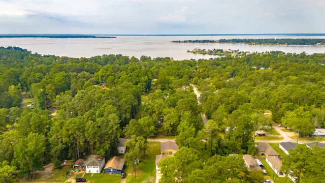 a view of an ocean and a mountain