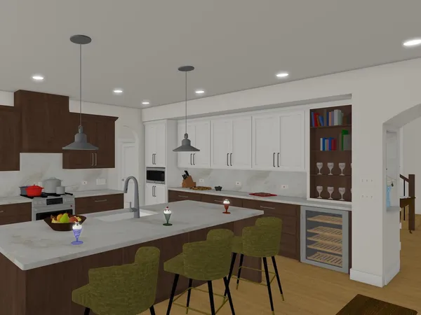 a kitchen with stainless steel appliances granite countertop a sink a stove and a refrigerator