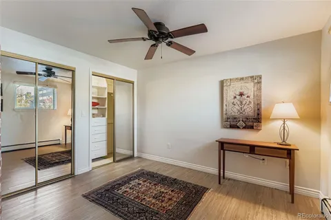a view of workspace with wooden floor