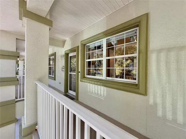 a view of a building from a balcony