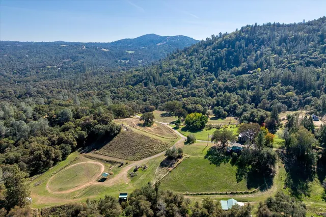 a view of a swimming pool with a yard