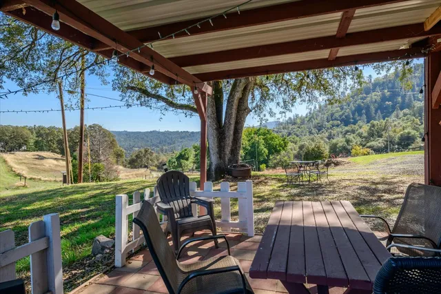 a view of a field with an ocean view