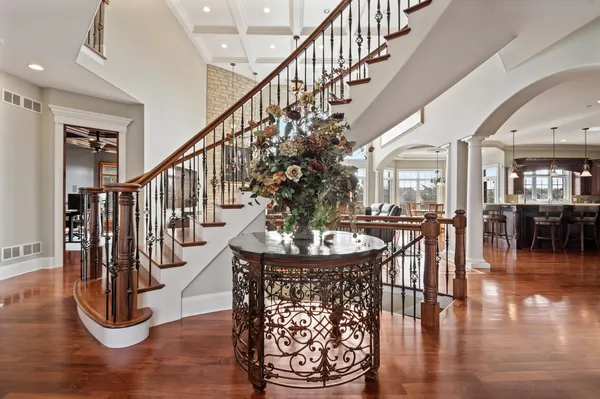 a view of a living room and dining room