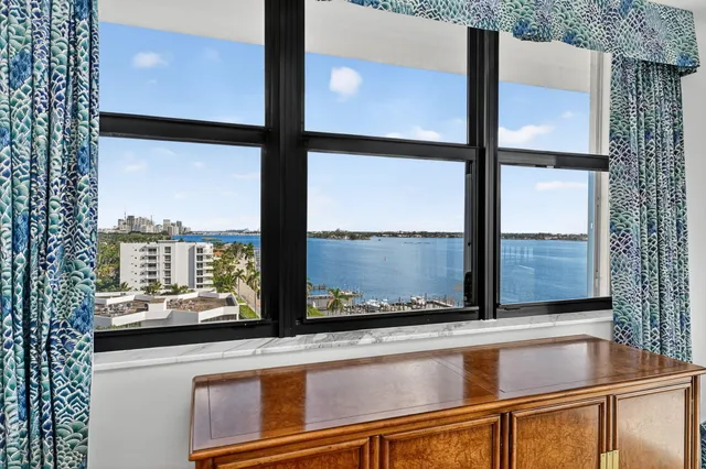 a living room with large window