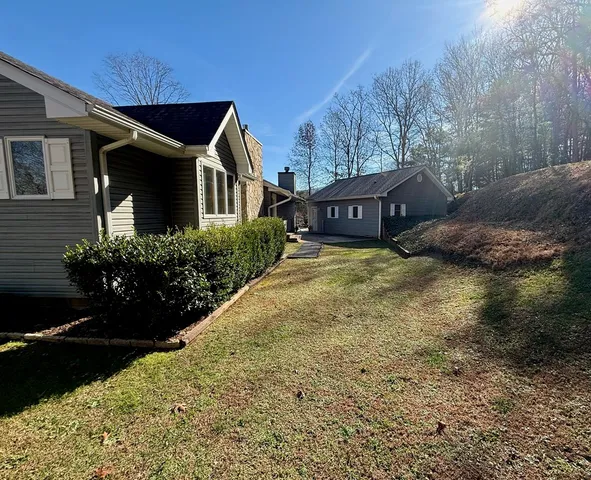a view of a yard with a tree
