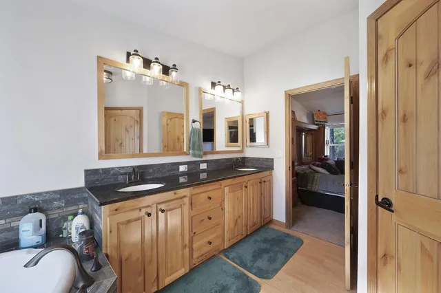 a view of a city and lush green forest