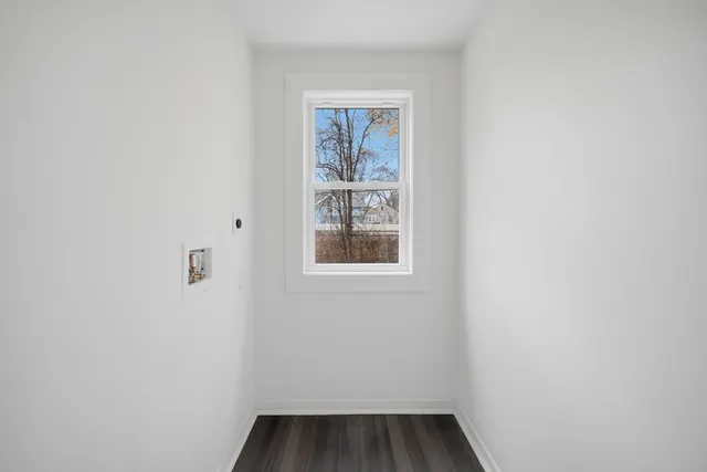 a view of a small space with a window