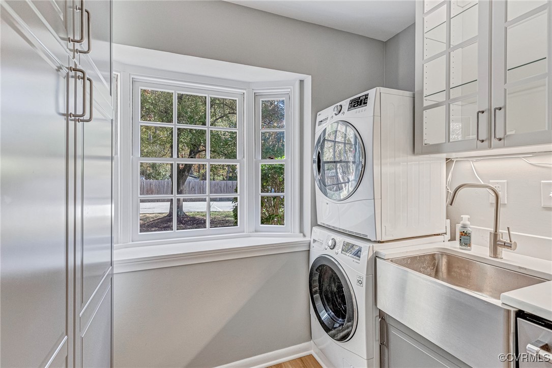 9101 Derbyshire Road, Unit E Henrico, VA 23229 - Photo 12 of 37 Laundry room featuring sink, stacked washer / drye