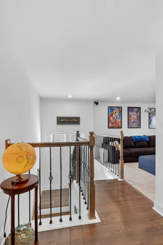 a view of a living room and workspace