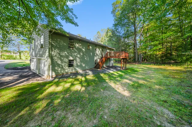a view of a park with large trees