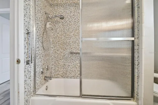 a bathroom with a bathtub