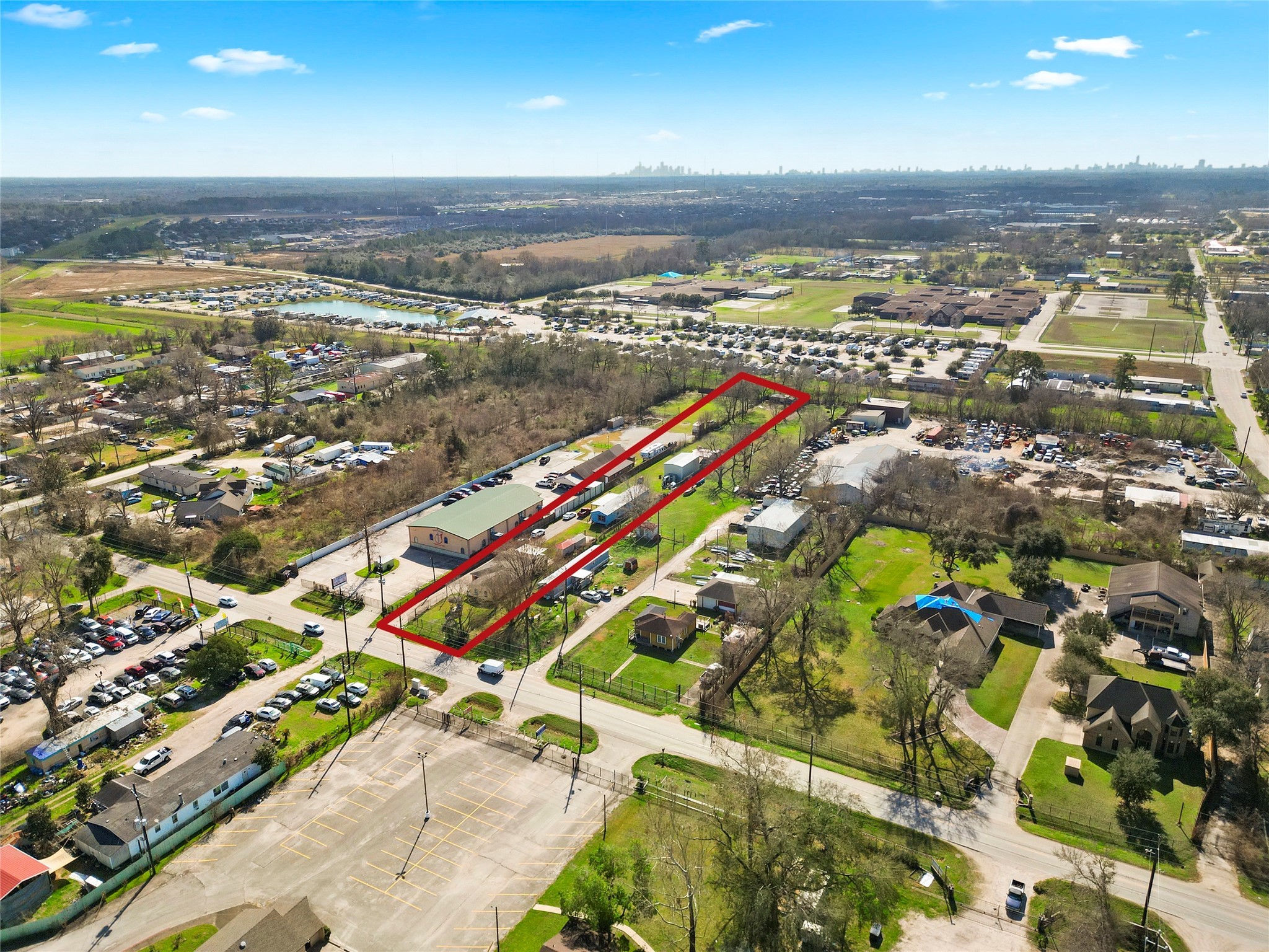 an aerial view of residential building and ocean