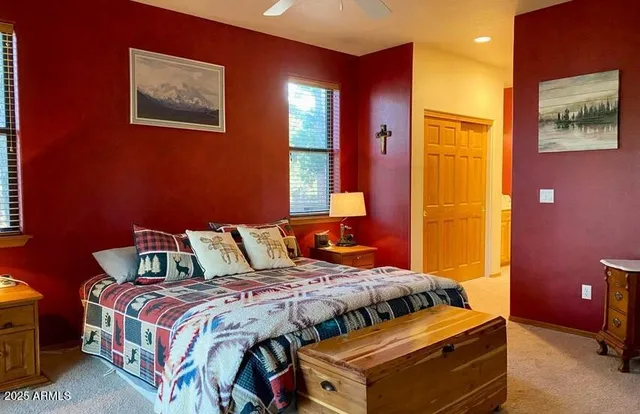 a bedroom with a bed and cupboard