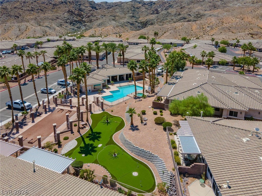 3350 Pheasant Canyon Way, Unit 1008 Laughlin, NV 89029 - Photo 65 of 80 Aerial perspective of of the gated Quail Ridge Community with the Clubhouse, Pool, Putting Green, and Horseshoe Court.