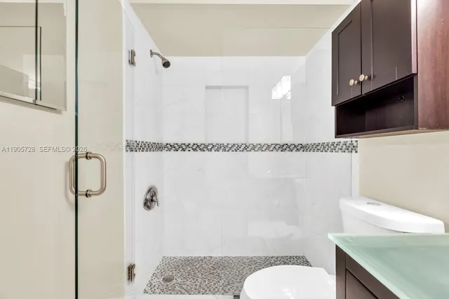 a view of a garage with storage