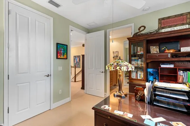 an aerial view of a house with a garden