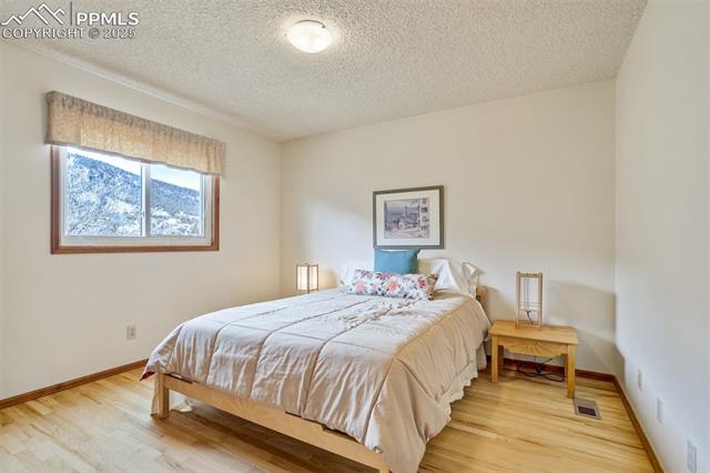 4385 Sandstone Road Monument, CO 80132 - Photo 25 of 50 Bedroom featuring light wood-style floors and a textured ceiling