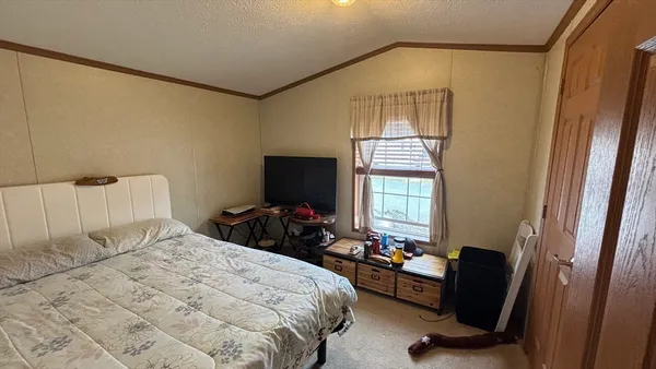a bedroom with a bed and furniture