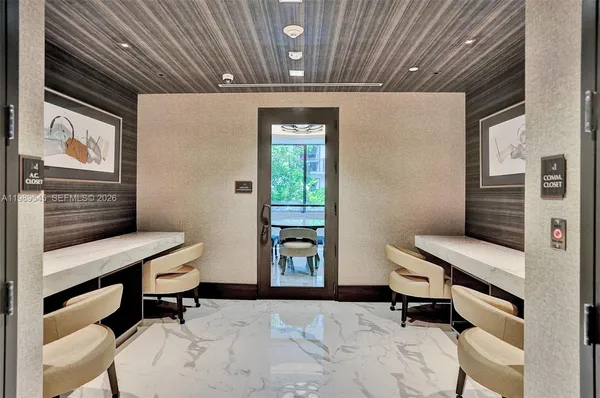 front view of an buildings with a street