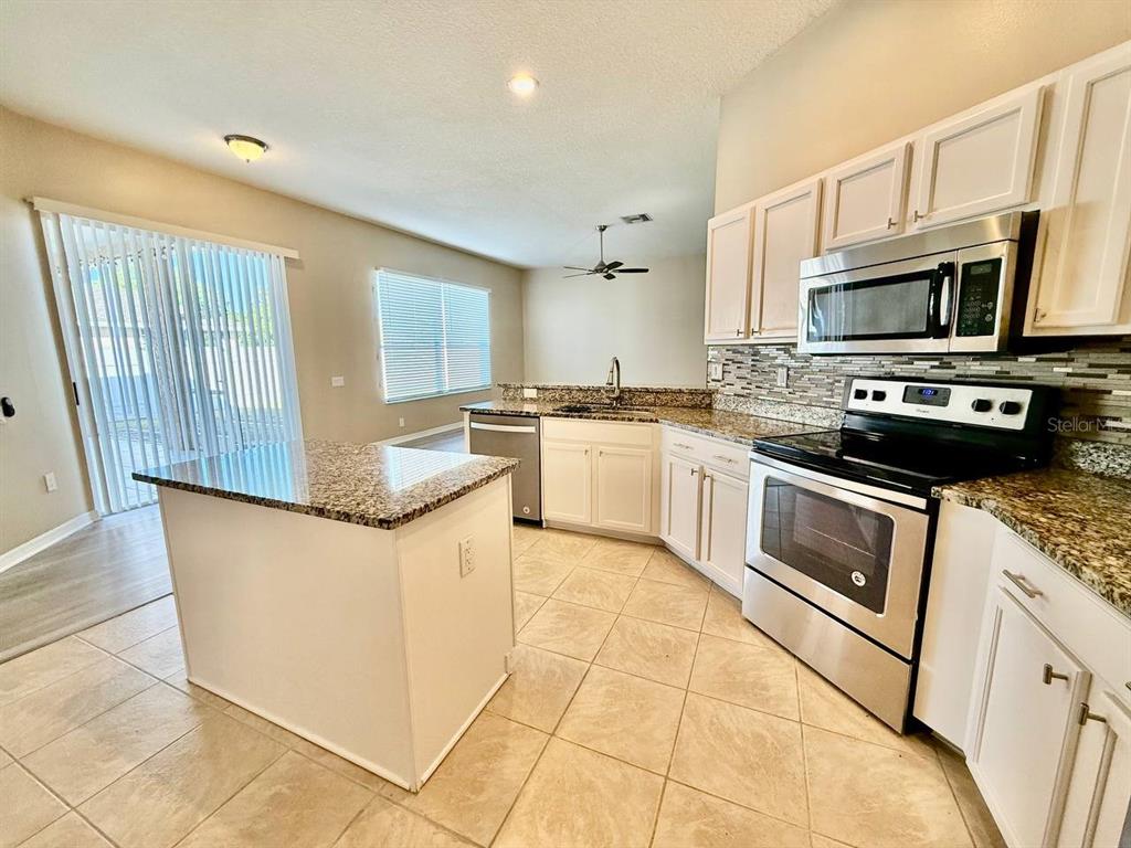 22320 Red Jacket Lane Land O' Lakes, FL 34639 - Photo 17 of 35 a kitchen with stainless steel appliances granite countertop a stove a sink and a microwave