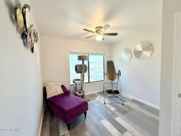 a view of a livingroom with storage