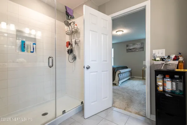 a bathroom with a shower