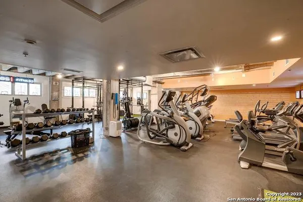 a view of a room with gym equipment
