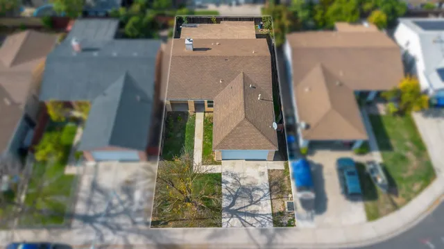 an aerial view of a house